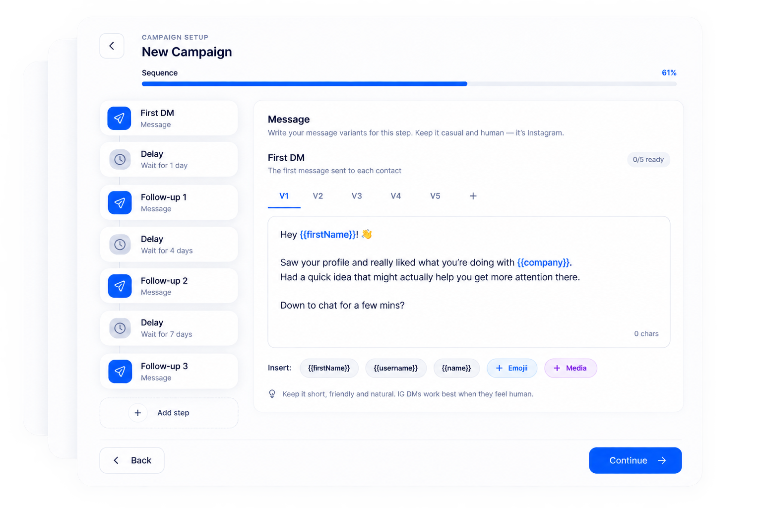 Build a message sequence with variants